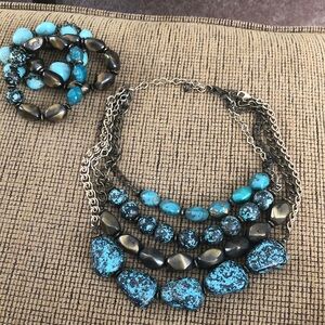 Turquoise and Bronze Layered Necklace Set